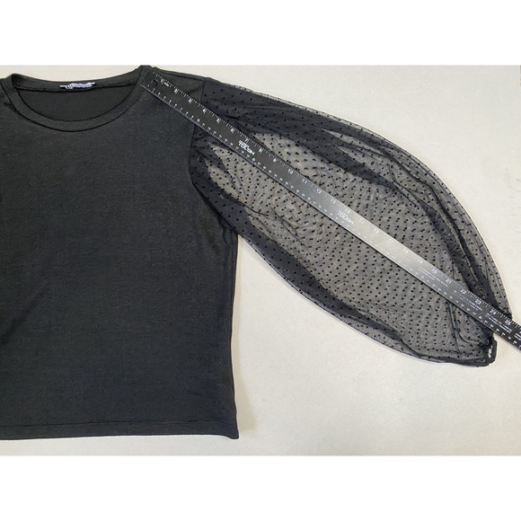 Zara Shirt Womens Size Medium Black Sheer Peasant Feminine Office Work Blouse - Picture 9 of 11